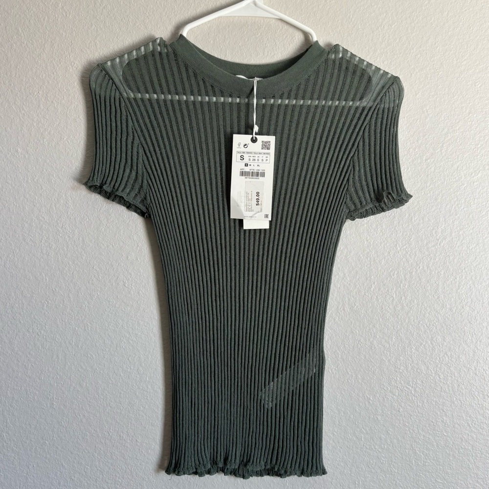 Army green Zara top - Sheer striped
